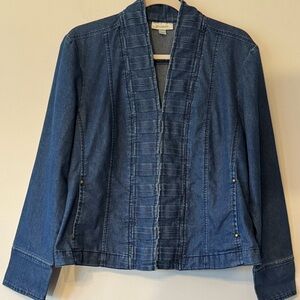 Dressbarn Indigo Pleated Denim Jacket (Size: L)